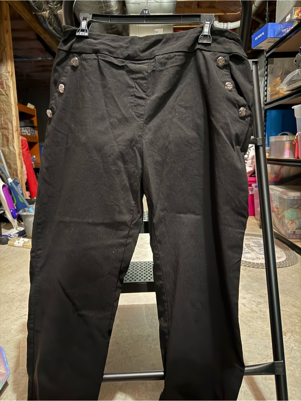 Women's Black Dress Pants with Decorative Side Buttons